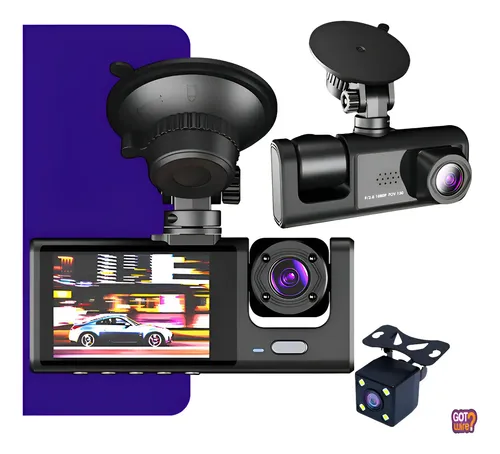 Câmera Veicular GotWire? Dashcam 3 Lentes DVR HD 1080p De Gravação Automotiva Para Motorista de Aplicativo Câmera De Carro Com 3 Canais Dianteira Frontal Interna e Traseira Ré Com Visão Noturna