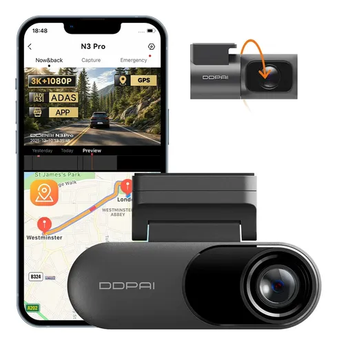 Câmera Veicular DDPAI N3 Pro GPS GPS Sensor G Visão Noturna Frontal e Traseira 3K+1080P FHD Dash Cam Dupla para carros com Aplicativo Wi-Fi Integrado WDR Ângulo Amplo de 140°